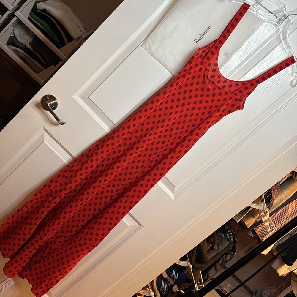 NWT REALISATION The Allegra Silk Polka Dot Maxi Dress in Aura (red) sz XS - Picture 7 of 12